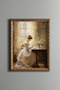 Woman Writing a Letter in Front of the Window – Vintage Patterned Frame – Slim Model