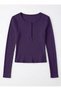 Women's Purple Colorful Crew Neck Long Sleeve Ribbed Camisole Blouse Body - 4