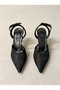 Women's Black Lace Detailed Ankle Strap Pointed Toe Evening Dress Shoes 9cm Byndprsdan01 - 5