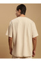Men Beige Crew Neck 100% Cotton Oversized T-Shirt - 4