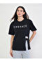Black 100% Cotton Oversized T-Shirt with Slit and Badge Detail - 3
