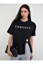 Black 100% Cotton Oversized T-Shirt with Slit and Badge Detail - 2