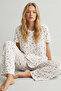 Pink Burgundy Flower Patterned Thin Soft Knitted Seasonal Pajama Set 8003
