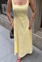Women's Yellow Square Collar Lined Brode Woven Dress - 5