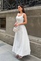 Women's White Square Collar Lined Brode Woven Dress - 4