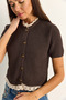 Women's Coffee Lace Detailed Buttoned Short Sleeve Knitwear Cardigan Th261022 60286095 - 5