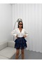 Women's Belted Lace Detailed Mini Denim Skirt Navy Blue - 3