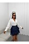 Women's Belted Lace Detailed Mini Denim Skirt Navy Blue - 5