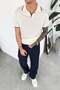Cream Stripe Detailed Basic Knitwear Polo Neck T-Shirt