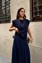 Women's Navy Blue Modal Touch Padded Blouse and Pleated Skirt Top and Bottom Set - 4