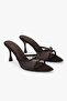 Women's Minaj Brown Leather Mesh Bow Heeled Slippers - 4