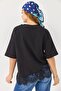 Crew Neck Lace Detailed Stylish Tshirt Black - 6
