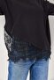 Crew Neck Lace Detailed Stylish Tshirt Black - 5