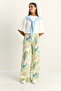 Women's Cream Green Vintage Pattern High Waist Denim Trousers Dp251033 60286008 - 6