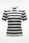 Polo Neck Striped Short Sleeve Women's Knitwear T-Shirt - 3