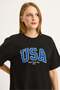 Embroidered Crew Neck Women's Tshirt Black - 2