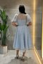 Full lace fabric balloon sleeve midi dress - baby blue - 5