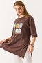 Women's side slit oversize basic t-shirt brown - 3