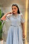 Full lace fabric balloon sleeve midi dress - baby blue - 4