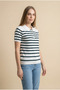 Polo Neck Striped Short Sleeve Women's Knitwear T-Shirt - 2