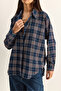 Women's Navy Blue Plaid Patterned Relaxed 100% Cotton Shirt 34519 60286020 - 7