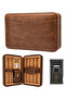 Brown Portable Cigar Humidor Leather Cedar Wood Case Lacquer Lighter Luxury Design 6-Cigar Capacity - 3