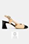 Women's Beige Black Genuine Leather Size 35-41 Medium Heel Open Back Square Toe Shoes