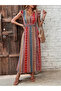 Women's V-Neck Patterned Side Slit Comfortable Summer Dress - 6