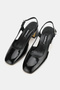 Women's Black Patent Leather Genuine Leather Size 35-41 Medium Heel Open Back Square Toe Shoes - 2