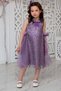 Girl's Lilac Dress with Ribbon Detail at the Waist, Leaf Lace on the Outside, and Lining Inside