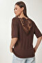 Lace Detailed Oversize Modal T-Shirt Lnt0030 Brown