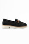 Luvia Black Suede Genuine Leather Buckle Loafer