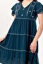 Short Sleeve Sequined Shimmer V-Neck Shile Fabric Summer Midi Length Authentic Dress Petrol Ptrl - 3