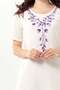 Short Sleeve Lidya Crew Neck Embroidered Summer Short Muslin Dress Off-White Krkbyz - 3