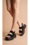 Skin High Sole Double Velcro Two-Stripe Summer Women's Wedge Heeled Sandals - 3