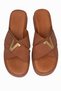 Women's Nubuck Slippers with Genuine Leather Insole, Gold Metal Detail, Thick Sole, Venice Tan - 5