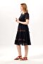 Short Sleeve Crew Neck Embroidered Authentic Voile Short Dress Black Syh - 4