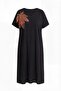 Women's Plus Size Leaf Embroidered Loose Black-Yellow Dress - 7