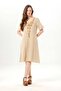 Short Sleeve Lidya Crew Neck Embroidered Summer Short Muslin Dress Beige Beige - 5