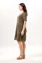 Short Sleeve Helin V-Neck Embroidered Side Pocket Summer Voile Short Dress Khaki Hk - 5