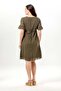 Short Sleeve Helin V-Neck Embroidered Side Pocket Summer Voile Short Dress Khaki Hk - 2