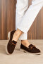 Luvia Brown Suede Genuine Leather Buckle Loafer - 3