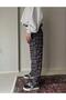 Plaid Patterned Lace-Up Sweatpants with Cargo Pockets, Navy Blue
