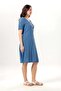 Short Sleeve Lidya Crew Neck Embroidered Summer Short Muslin Dress Indigo Indg - 4