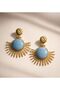 Gold Color Blue Natural Stone Look Sun Model Dangle Earrings Non-Tarnish Plated - 3
