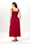Nihal Tied Voile Elastic Waist Authentic Single Pocket Summer Long Skirt Burgundy Brd - 5