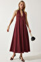 Halter Neck Long Modal Dress Lfg0182 Bordo - 2