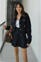 Dark Navy Blue Pleated Mini Skirt Jacket Set - 0984 - 2