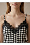 Women's Crow's Feet Patterned Lace Detailed Adjustable Rope Strap Crepe Fabric Athlete Blouse - 2