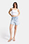Women's Denim Color T-4S6-3 Mom Fit Midi Length Shiny Star Stone Special Design Denim Shorts - 4